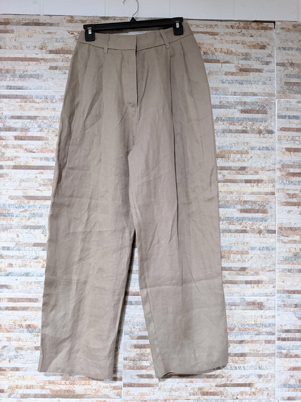 River linen  High-Waist Wide-Leg Pants in Light Taupe